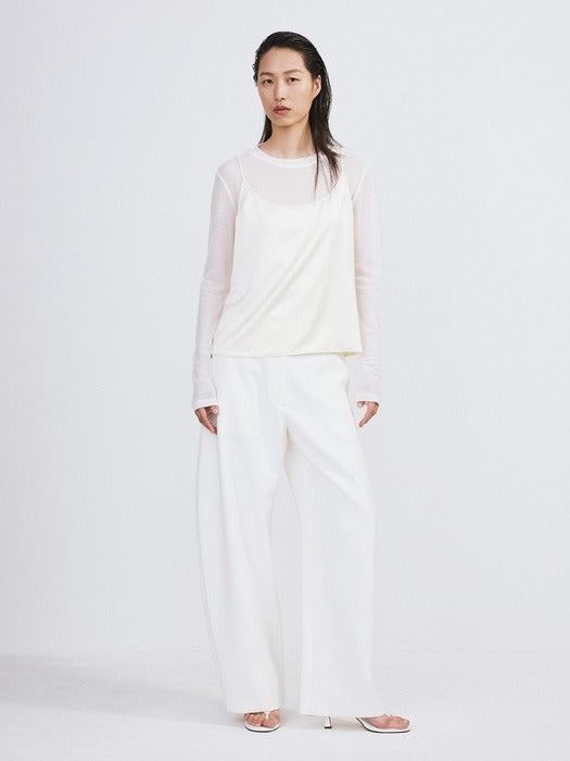 Recto Curved Legs Crepe Pants (Off White)