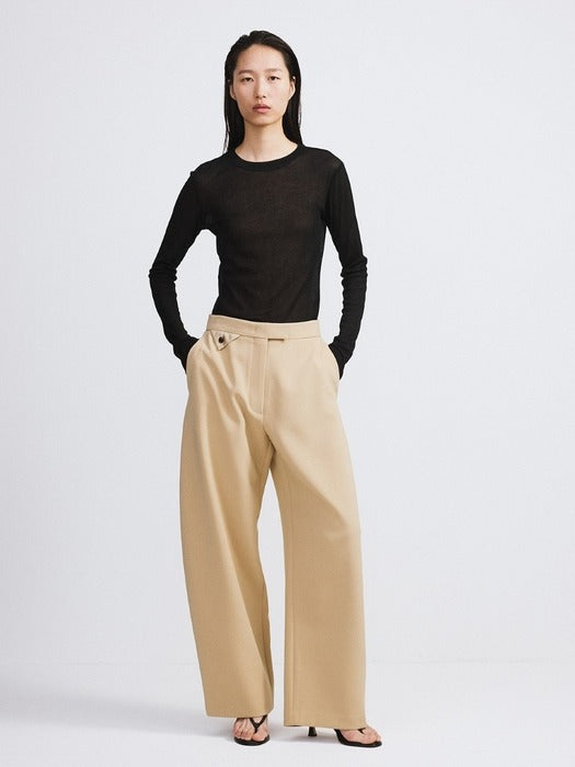 [recto] Curved Legs Crepe Pants (Khaki Beige)