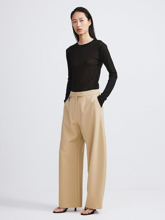 [recto] Curved Legs Crepe Pants (Khaki Beige)
