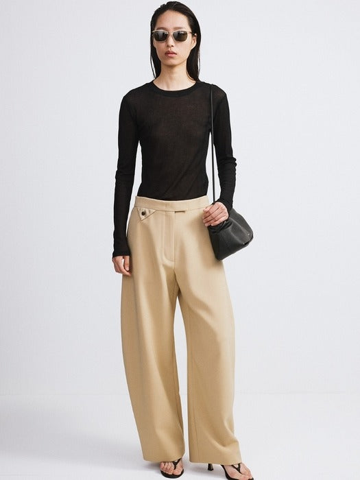 [recto] Curved Legs Crepe Pants (Khaki Beige)