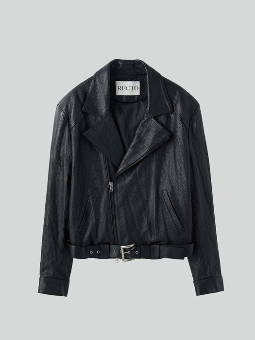 [recto] Vintage Effect Biker Jacket (Black)