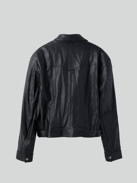 [recto] Vintage Effect Biker Jacket (Black)