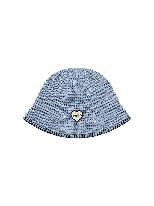Emis Heart Rubber Patch Knit Bucket Hat-Pastel Blue