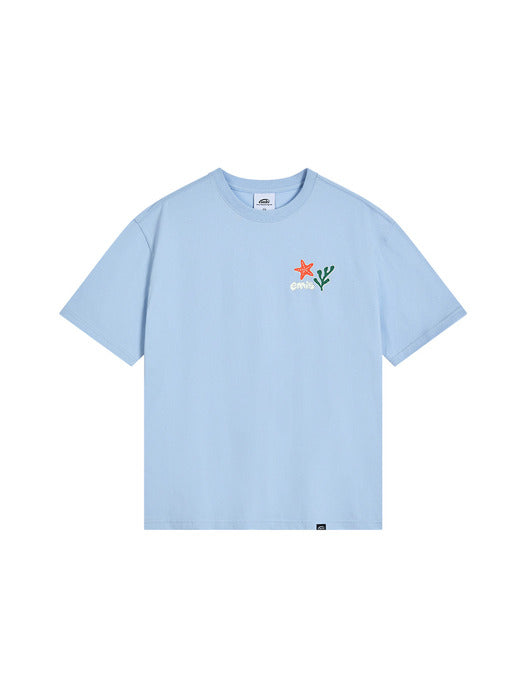 Emis Coastal Embroidery T-Shirt-Pastel Blue