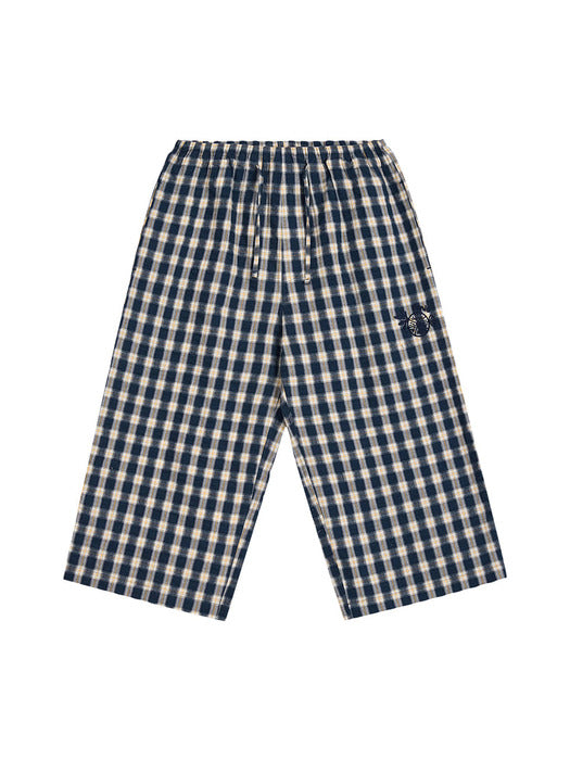 Emis 3/4 Lounge Check Pants-Navy