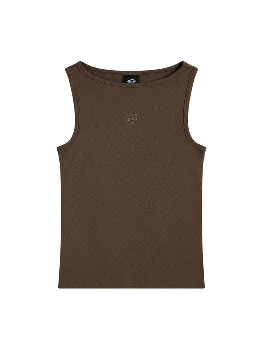 [emis] (W) BOAT NECK TANK TOP-BROWN
