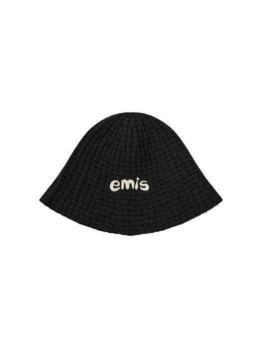 Emis Coastal Waffle Knit Bucket Hat-Black