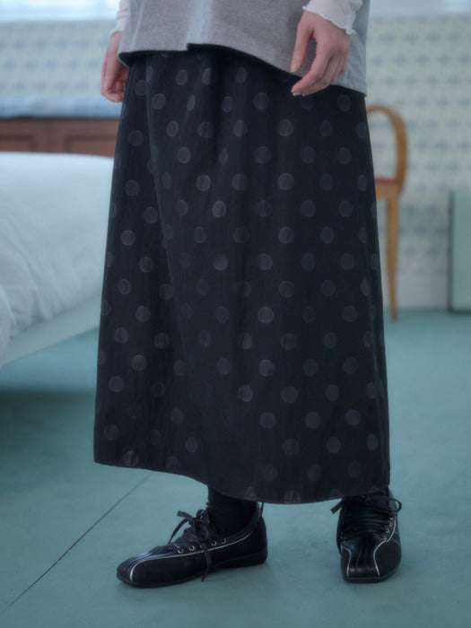 Ambler Dot skirt Flare Maxi Long Skirt (Black)