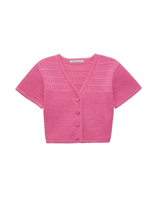 Instantfunk Short-Sleeve Crop Knitwear Cardigan - Pink