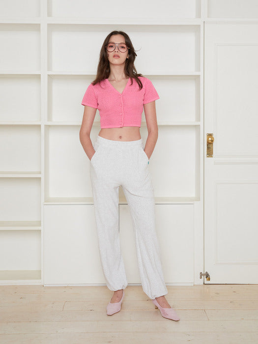 Instantfunk Short-Sleeve Crop Knitwear Cardigan - Pink