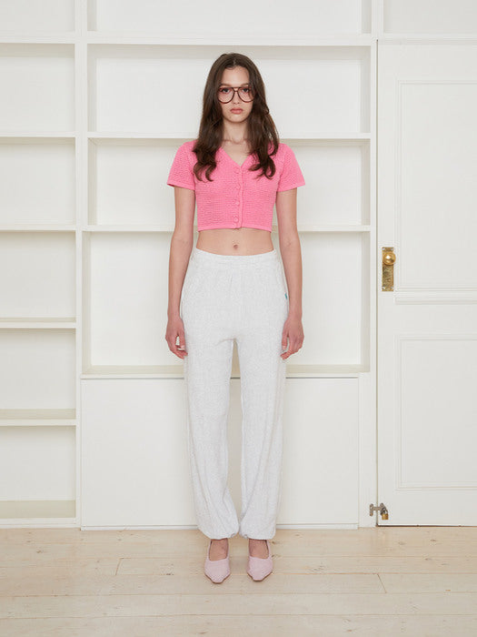 Instantfunk Short-Sleeve Crop Knitwear Cardigan - Pink