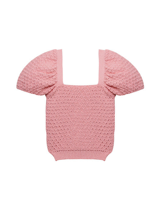 Instantfunk Square Neck Puff Crop Knitwear - Pink