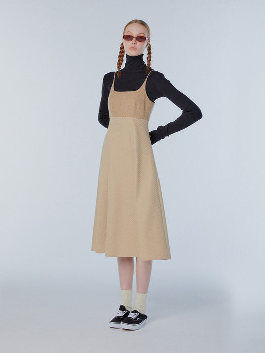 Instantfunk Line Flare Long Dress - Beige
