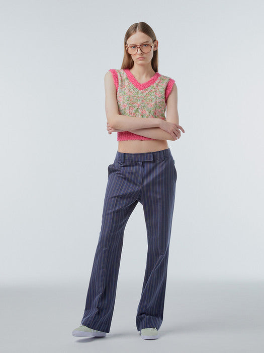 Instantfunk Stripe Semi Bootcut Pants - Navy