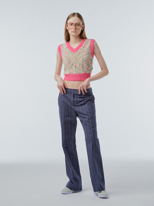 Instantfunk Stripe Semi Bootcut Pants - Navy