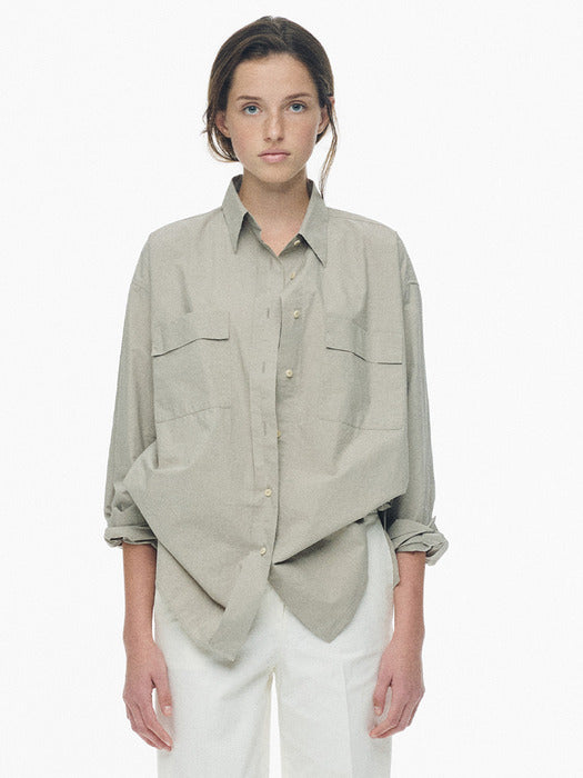 Nothing Written Double pocket cotton shirt (Ash gray)