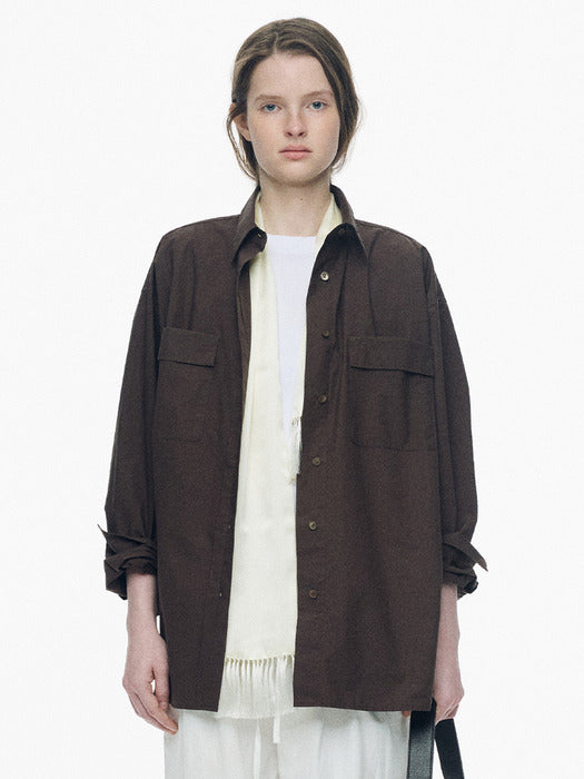 Nothing Written Double pocket cotton shirt (Dark brown)