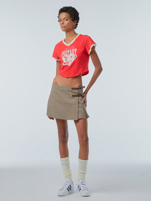 Instantfunk Check Wrap Mini Skirt - Beige