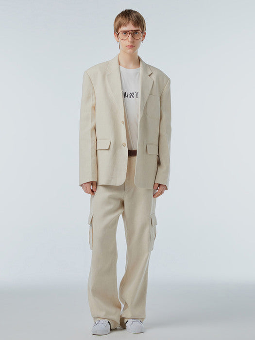 Instantfunk Ms Linen Cargo Slacks - Ivory