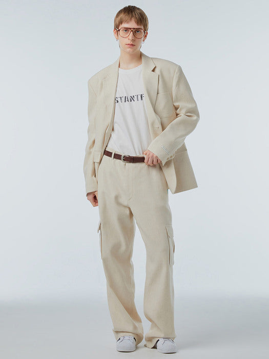 Instantfunk Ms Linen Cargo Slacks - Ivory