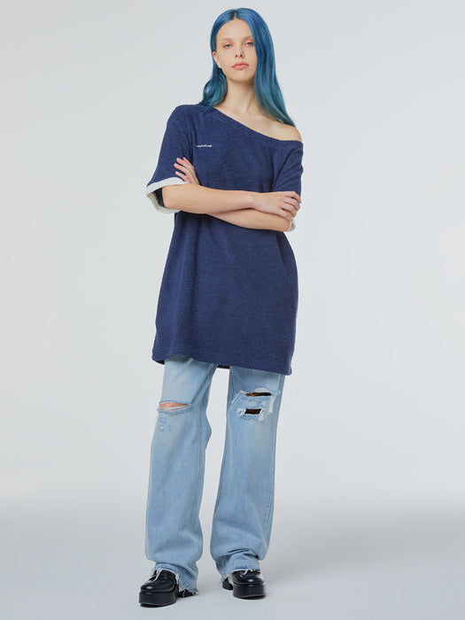 [Instantfunk] One-Shoulder Boucle Mini Dress - Navy