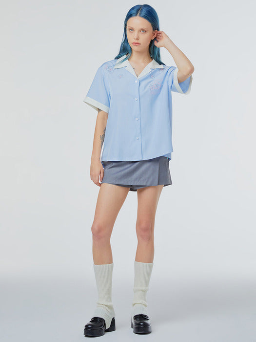 Instantfunk Floral Embroidered Shirt - Blue