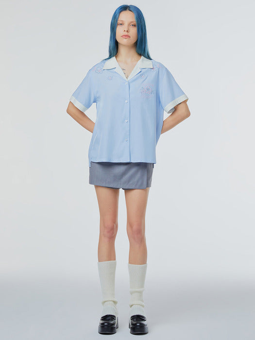 Instantfunk Floral Embroidered Shirt - Blue