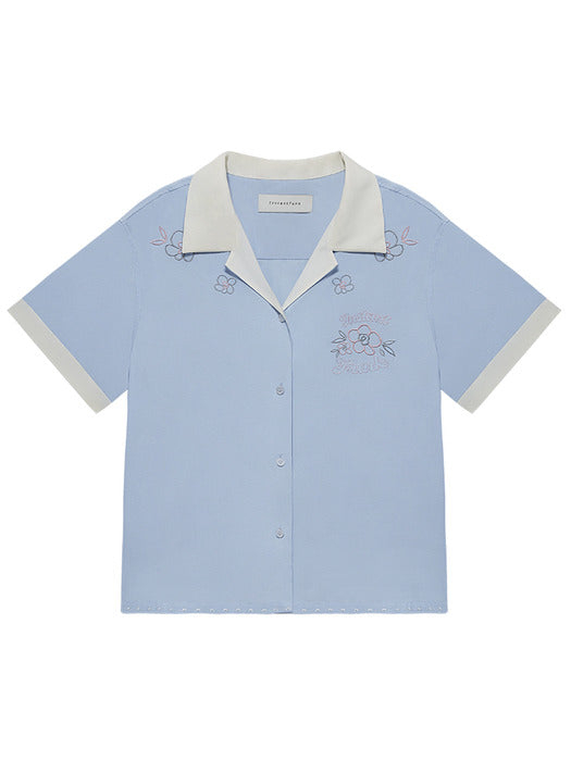 Instantfunk Floral Embroidered Shirt - Blue