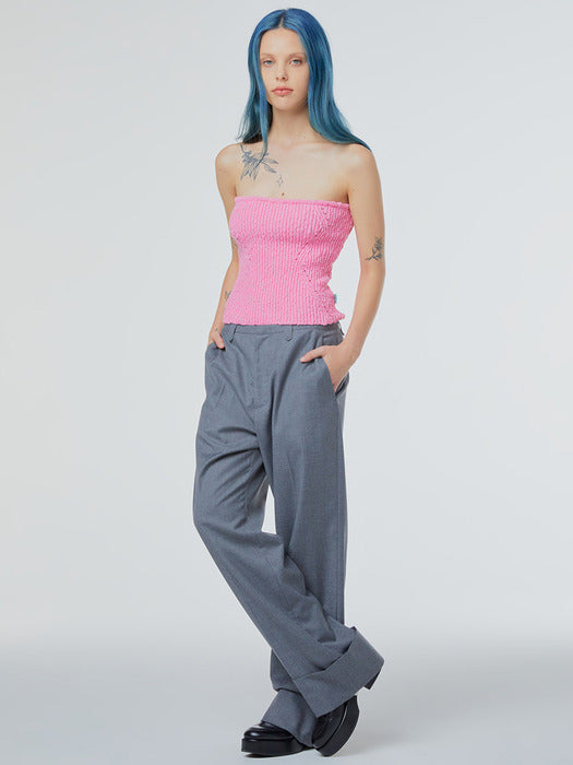 [Instantfunk] Eyelet Knitwear Tube Top - Pink