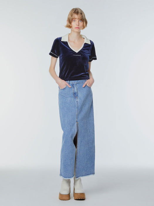 Instantfunk V-neck Collar Velvet T-shirt