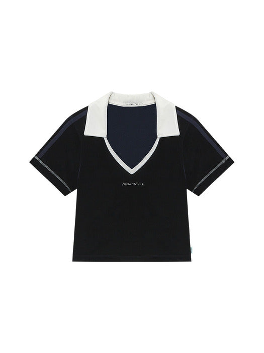 Instantfunk V-neck Collar Velvet T-shirt