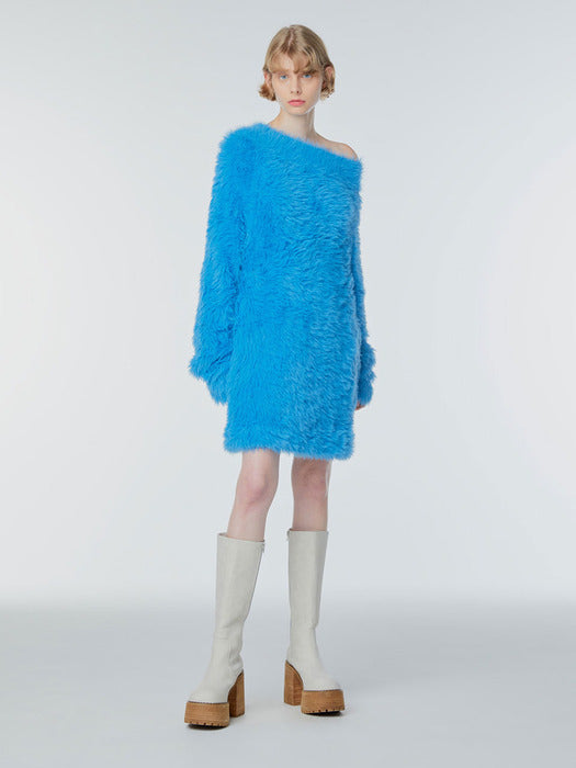 Instantfunk Hairy One-Shoulder Knitwear Dress