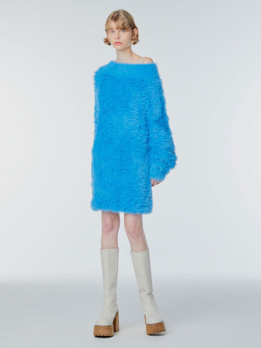 Instantfunk Hairy One-Shoulder Knitwear Dress