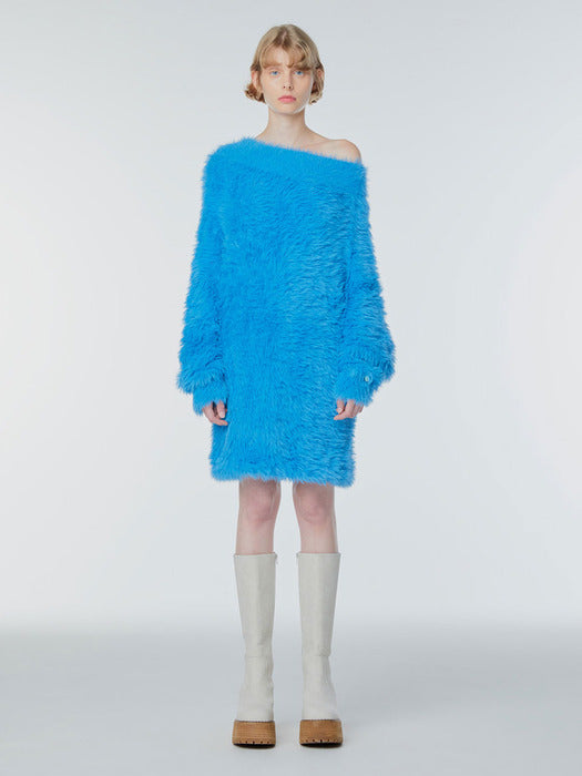 Instantfunk Hairy One-Shoulder Knitwear Dress