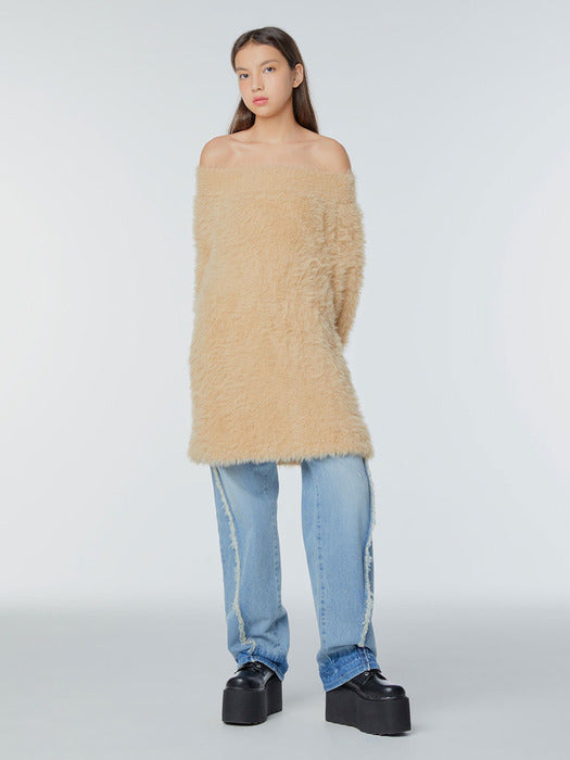 Instantfunk Hairy One-Shoulder Knitwear Dress