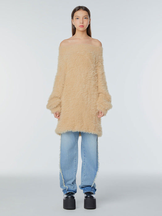 Instantfunk Hairy One-Shoulder Knitwear Dress