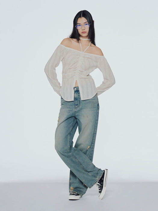 Instantfunk Off-Shoulder Shirring Blouse