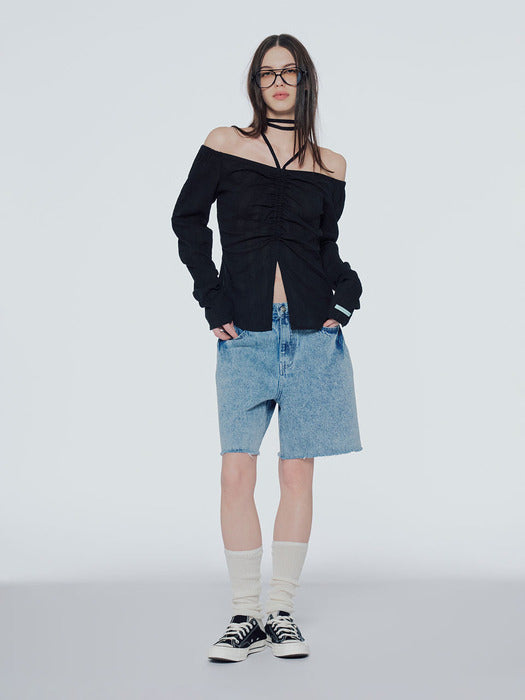 Instantfunk Off-Shoulder Shirring Blouse