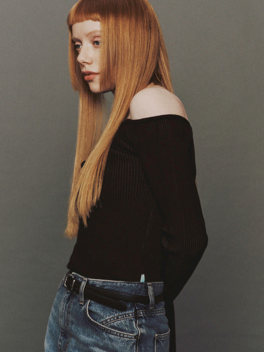 [Instantfunk] One-Shoulder Diagonal Knitwear
