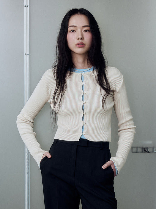 Instantfunk Two-Tone Ribbed Button Cardigan