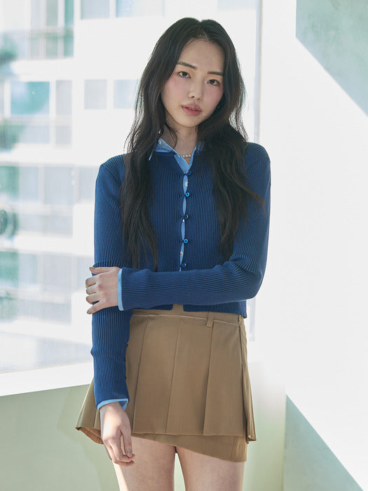 Instantfunk Two-Tone Ribbed Button Cardigan