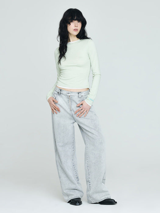 Instantfunk Exposed Zipper Wide Denim Pants