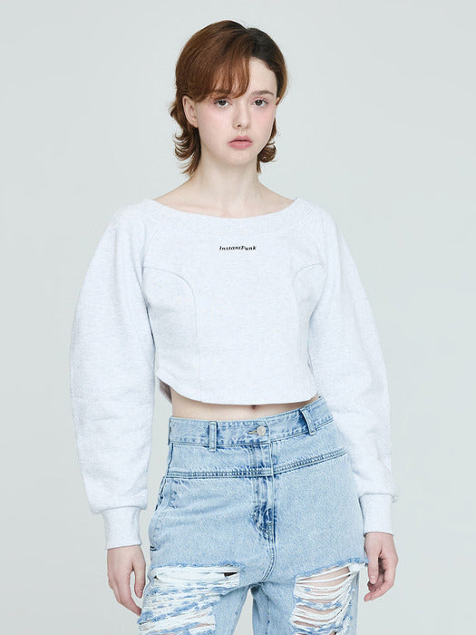 Instantfunk Off-Shoulder Sweatshirt - Melange White