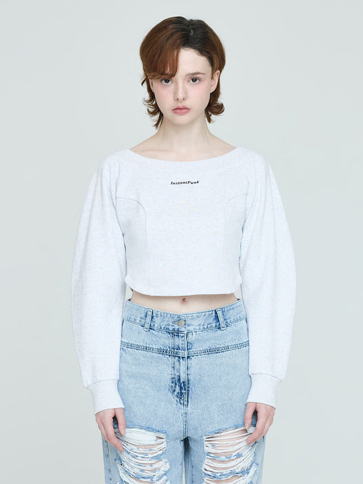Instantfunk Off-Shoulder Sweatshirt - Melange White