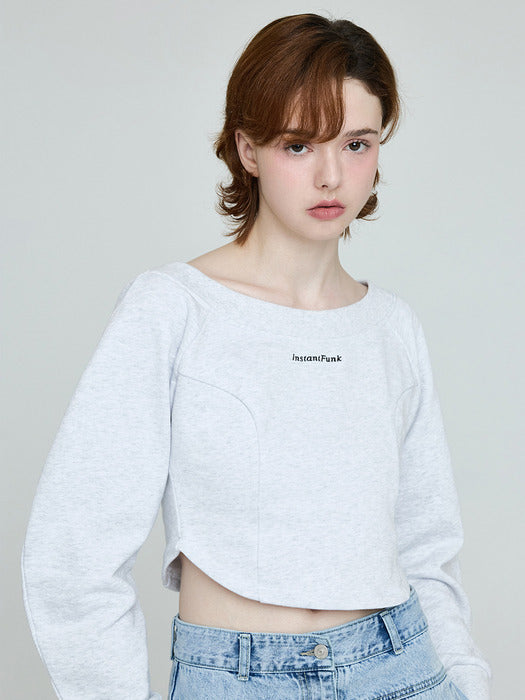 Instantfunk Off-Shoulder Sweatshirt - Melange White