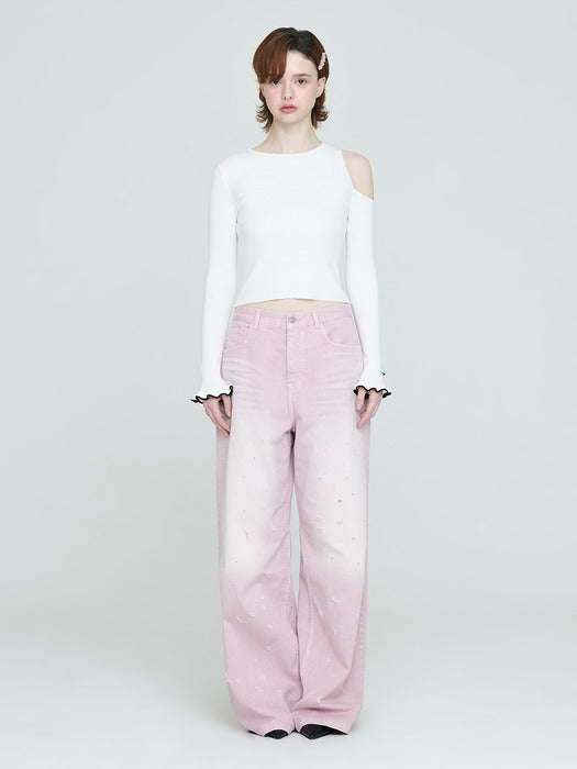 [Instantfunk] Damage Wide Pants - Pink