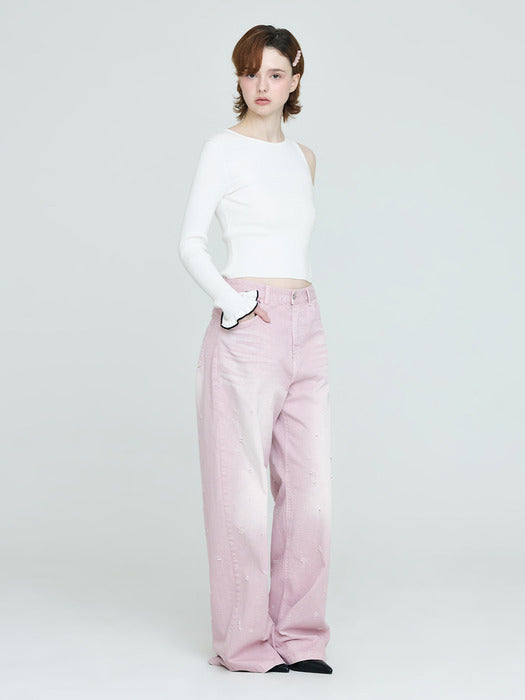 [Instantfunk] Damage Wide Pants - Pink
