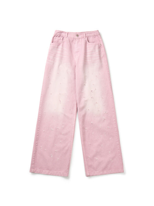 [Instantfunk] Damage Wide Pants - Pink