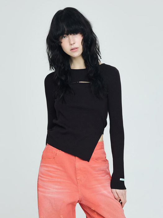Instantfunk Ribbon Diagonal Knitwear - Black