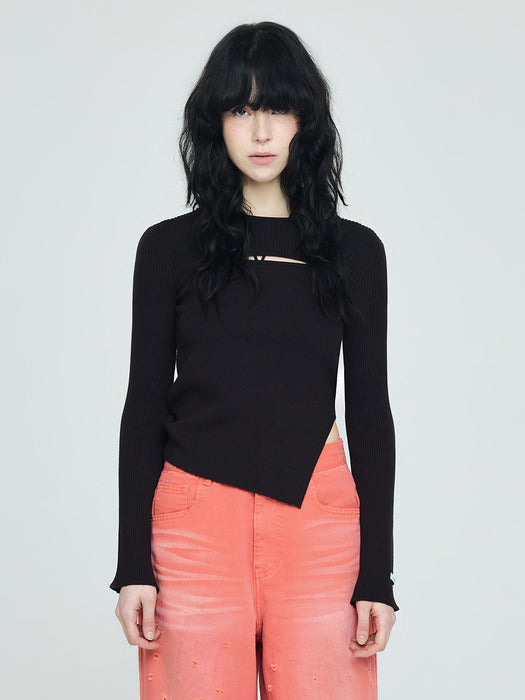 Instantfunk Ribbon Diagonal Knitwear - Black